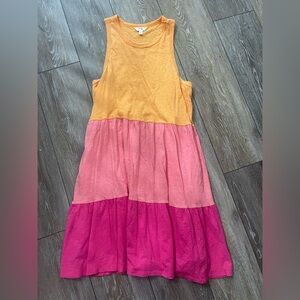Terra & Sky Colorblock Tiered Cotton Sleeveless Dress - Size 0X (14W)